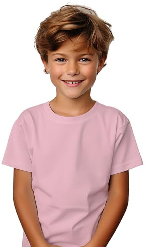 T-shirt à manches courtes en coton pour garçons et filles - T-shirt éternel 190 g/m durable, ne se déforme pas et élégant, rose, 6 ans