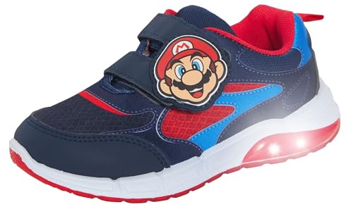 Super Mario Brothers Baskets lumineuses pour garçon Nintendo avec lumières clignotantes, Bleu/rouge/blanc, 27 EU