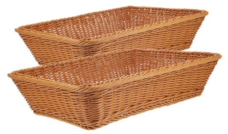 Mikinona 2piezas Cestas Tejidas Rectangulares para Guardar Utensilios Organizador De Cubiertos para Cocina Bandeja para Servir Frutas y Verduras Reutilizables