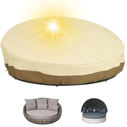 Sonneninsel Abdeckung Wasserdicht Rund, Abdeckhaubefür Sonneninsel Halbrund mit Aufbewahrungstasche,Schutzhülle für Sonnenliege Garten , Abdeckplane für Liegeinsel Rund (Size:190*83cm,Color:BeigeCof