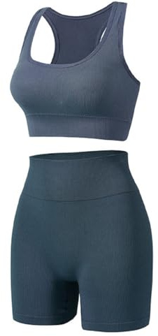 Havejoy Conjunto Deportivo Mujer Fitness Verano Moda Chandal Dos Piezas Leggings Shorts y Camiseta Tirantes Crop Top Sin Mangas Traje de Gimnasia Ropa Malla para Running Yoga Pilates Danza Sweatsuit