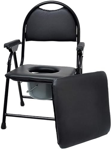 SaryEdge Toilettenstuhl Nachttischstuhl Faltbarer Toilettenstuhl Camping Toilettensitz mit Rückenlehne und Armlehne Duschstuhl für Senioren Tragbarer Camping Toilettenstuhl mit(