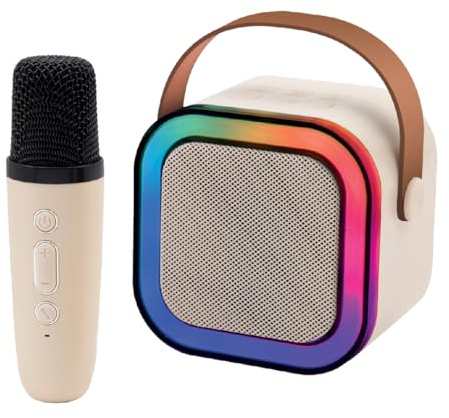 Global Gizmos 54959 Mini Karaoke Machine with Wireless Microphone/Wireless Portable Bluetooth Speaker/Multi-Coloured LED Lights
