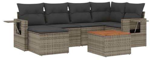 HETFTJN Lounge Chair Gartenstühle Big Sofa Küchensofa - 7-TLG. Garten-Sofagarnitur mit Kissen Grau Poly Rattan für Garten Schwimmbad Terrasse Balkon