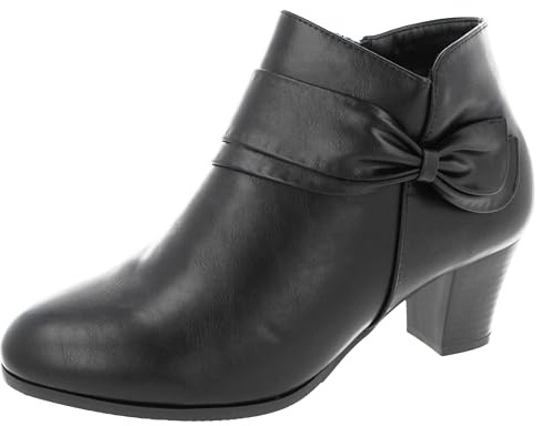 Cushion Walk Women's Zip Fastening Low Heel Ankle Boots with Bow Detail (Black, 3, UK Footwear Size System, Adult, Women, Numeric, Medium, 3)
