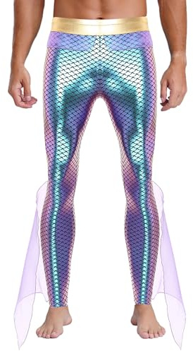 Xnihocha Meerjungfrau Leggings Herren Glänzende Slim Fit Hose Skinny Pants mit Flossen Karneval Festival Halloween Party Hosen