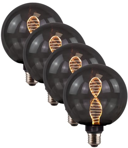 ENOVALITE 4 Stück LED Filament XL Leuchtmittel DNA Smoke | Globe G125 E27 3,5W 120lm 1800K Warmweiß dimmbar, Ø125x164 mm, Vintage Design Ambiente Deko Glühbirne