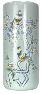 AcaciaHome Durable Ceramic Round Umbrella stand–Perfect Holder for Home, Office, & Entryway - Adds a Sophisticated Touch to Living Spaces for Canes, & Walking Sticks (Bird Floral Design)