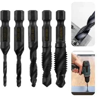 6-teiliges Kombi-Bohrer und Gewindeschneider-Set, Schraubengewinde-Bits in den Größen M3x0,5, M4x0,7, M5x0,8, M6x1,0, M8x1,25, M10x1,5 mit Rostschutz-Beschichtung