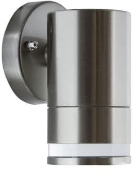 Licht-Erlebnisse Außenwandleuchte Edelstahl Glas GU10 IP54 13 cm hoch Chrom matt klein Modern Wandlampe außen Downlight Terrassenlampe Balkonlampe