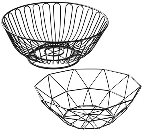 Lot de 2 corbeilles à fruits en fil métallique noir - Corbeille à fruits en métal pour comptoir de cuisine - Corbeille à fruits en métal - Corbeille à fruits - Corbeille à fruits - Panier pour fruits