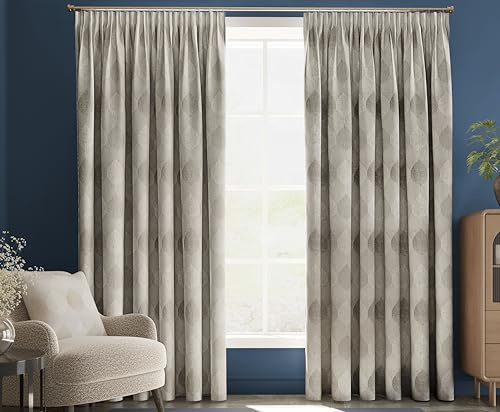 PRIME LINENS Pencil Pleat Curtains for Bedroom Living Room Olivia Soft Chenille Readymade Fully Lined Curtains for Home Window 2 Panels with Tie Backs (Beige, W 90''x L 72'')