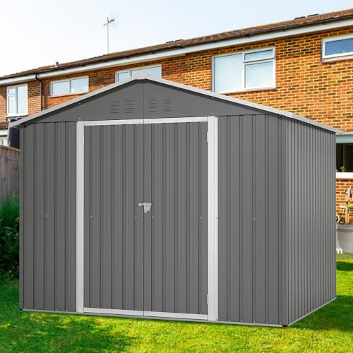 Gegtuon Metall Gerätehaus 229x192,3x180 cm, Geräteschuppen Gartenhaus | Für Garten Terrasse, Mit Satteldach, Gartenschrank mit 2 Türen, Wetterfest Outdoor Schuppen Gartenschuppen, Anthracite