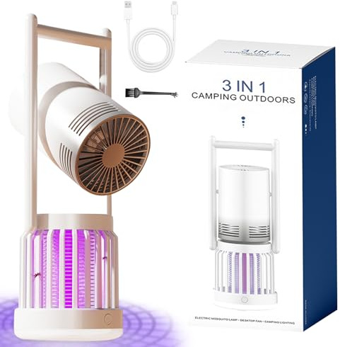 Insektenvernichter Elektrisch, 3 in 1 Mückenabwehr Outdoor USB Wiederaufladbare Mückenfalle mit Ventilator Mückenlampe mit LED Licht, Moskito Lampe Fliegenfalle mit Nachtlicht für Innen Außen (A)