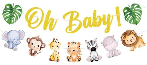 KOBOKO Oh Baby Girlande mit Waldtiere Deko Banner, Babyparty Deko Mädchen Junge, Baby Shower Banner, Gender Reveal Party, Dschungel Babyshower Party Dekoration, Hängedeko für Babyparty Babyshowerparty
