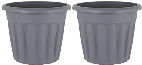 Eason Bros Pack of 2 Large 50cm Garden Planters – Round Plastic Plant Pots for Indoor & Outdoor Plants, Durable Patio Floor Flower Pots for Garden, Balcony & Home (Upcycle Grey)