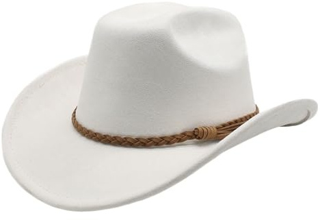 GMGQJST Cowboyhatt herr denim hatt bomull-Poly blandning 57-58 cm flätad slips böjd kant alla årstider klassisk cowboy stil (vit)