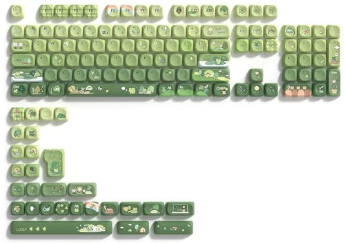dagaladoo Matcha Green Frog Keycap Set, PBT Custom Keycaps 60% 75% 100%,dye Sublimation Keyboard Key caps,MOA Profile for Mechanical Keyboard, Compatible with ANSI/ISO,TKL, Full-Sized Layout