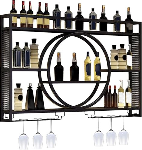 Wall Mounted Wine Rack and Glass Holder - Space Saving Home Bar Unit with Fridge Shelves for Organized Pub Bar Accessories in Living Room