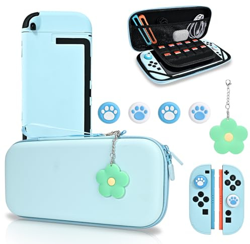 DLseego Storage Bag Accessory Set for Nintendo Switch 2 2025, 10 Playing Card Slots Cute Case, 1 PC Hard Case, 1 x Flower Chain, 4 Inch Holder, Slim and