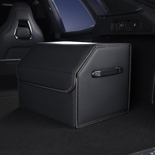 POKSRI Car boot Organiser,storage organizers,black Leather Storage Box with lid,Fiberboard,Collapsible,15''L x 13''W x 12.4''H,2K inches³(size A)