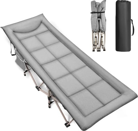 LTPAG Campingbett Feldbett Klappbar, Faltbar Gästebett bis 200 kg, Campingliege Extra Breit Feldbett Karpfenliege, Gartenstuhl Tragbar Strandlieg mit Seitentaschen, für Garten Balkon Camping