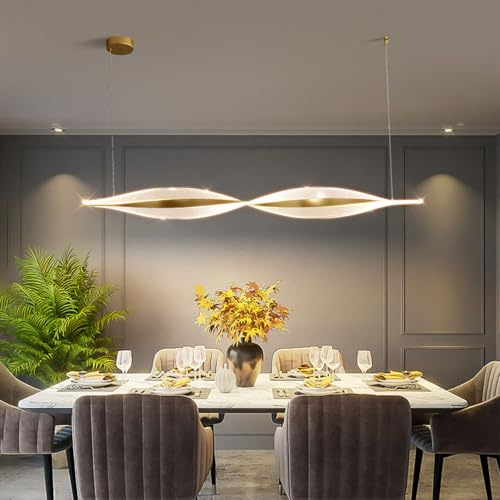 Bellastein Gold LED Pendelleuchte Esstisch Wohnzimmer Dimmbar Hängelampe mit Fernbedienung Küchen Hängend Lampe Moderne Hängeleuchte Höhenverstellbar für Esszimmerlampe Büro Kücheninsel (Gold)