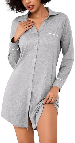 Bresdk Pigiama Donna Camicia da Notte Donna Aperta Davanti Invernale Cotone | Manica Lunga con Bottoni Loungewear Parto Ospedale Allattamento Premaman