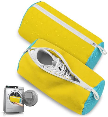 Bellovero 2 Pcs Schuhwaschbeutel Waschmaschine,Schuhwaschbeutel aus Silikon,Strapazierfähige Schuhsack Waschmaschine mit Verbessertem Reißverschluss,Leicht zu Waschen und Trocknet Schnell (gelb)