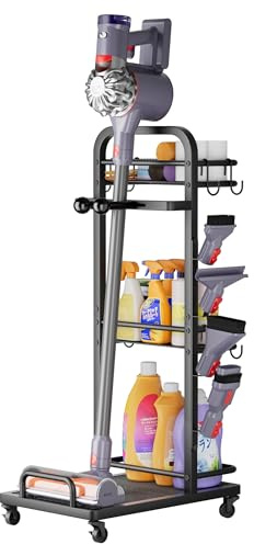 VINCOURNA Staubsauger Ständer, Metall Bodenstehender Akkusauger Staubsauger Halterung mit Aufbewahrungsbox, Staubsaugerhalter Kompatibel mit Dyson Gen5 V15s V15 V12 Slim V11 V10 V8 V7 V6 & Zubehör