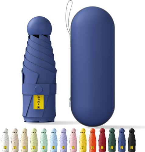 Betrynidil Paraguas Plegable Ultra Compacto y Portátil para Viaje, Protección UV 99% e Impermeable para Hombres y Mujeres Con caja de almacenamiento (Azul marino)