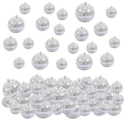 54Pcs Mini Discokugel Deko Disco Kugel Deko Diskokugel Kleine Discokugel Klein Discokugeln Deko Disco Ball Spiegelkugel für Kuchendekoration,Weihnachtsbaum Dek-o,Party, Bar, Urlaubsd (2/3/4/5cm)