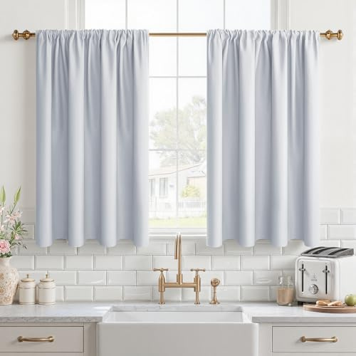 CUTEWIND Scheibengardinen Modern Blickdicht für Küche Bistrogardine 2er Set Offwhite H 90 x B 60 cm, Scheibengardine mit Stangendurchzug Küchengardinen Küchenfenster für Wohnmobil Kleine Fenster