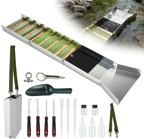 Set completo di 17 pezzi per il lavaggio dell'oro portatile con scatola di chiusura pieghevole da 50 pollici e lega di alluminio, set di grondaie per la ricerca dell'oro nei fiumi, per lavaggio