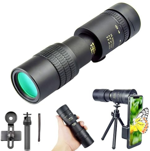 Homeponnew Monocular HD para acampar con zoom de 10-300x, visión nocturna con poca luz, telescopio portátil para exteriores compatible con accesorio de smartphone