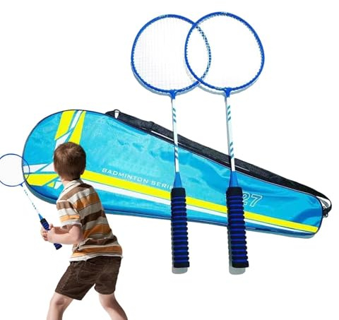 Racchetta da badminton, set di ricambio leggero per 2 giocatori, elastico e antiscivolo, attrezzatura da badminton per giardino, gioco di famiglia