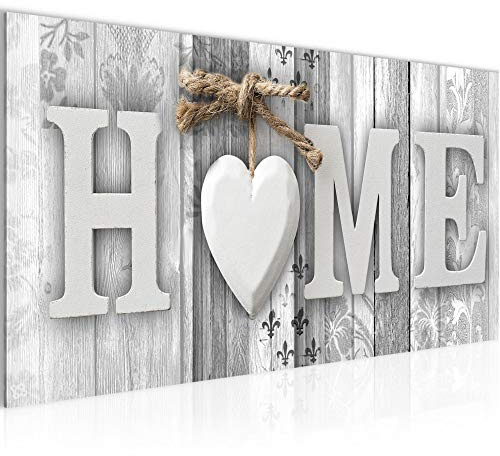 Runa Art Wandbild Home Holzoptik 1 Teilig 100 x 40 cm Modern Bild auf Vlies Leinwand Landhausstil Wohnzimmer Schwarz Weiss 503312c