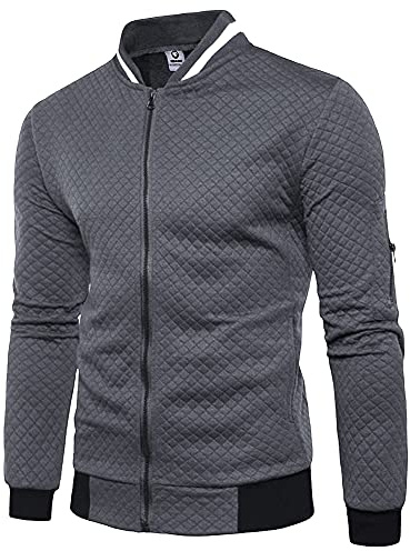 Veravant Sweat-Shirt Homme Manches Longues Pull Uni Zippé Bomber Blouson Veste Sport - Gris foncé - Large