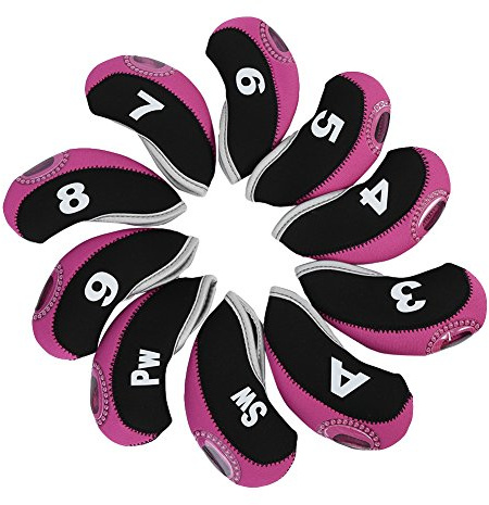 Dwawoo 10 Stücke Golf Head Cover, Neopren Golf Putter Headcover Golf Club Abdeckungen Golf On-Course Zubehör(Schwarz & Rosenrot) Golf