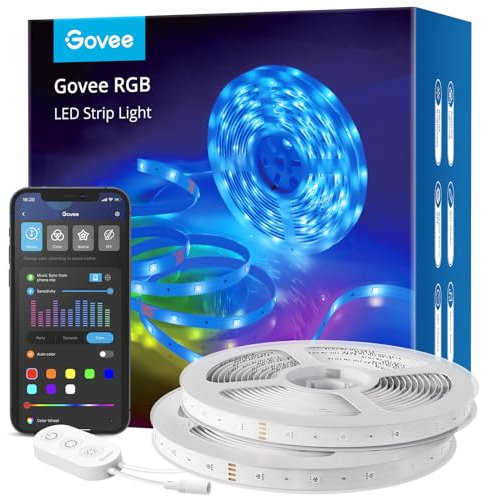 Govee WiFi LED Strip 10m, Smart RGB LED Streifen 2x5m, App-steuerung, Farbwechsel, Musik Sync, funktioniert mit Alexa und Google Assistant