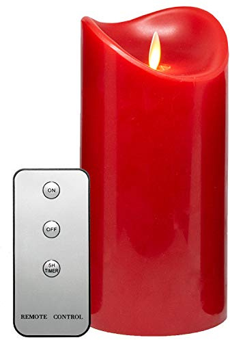 Tronje 19cm LED Kerze mit Timer u. Fernbedienung - Leuchtdauer 1000 Std. Echtwachskerze mit beweglicher Flamme Rot
