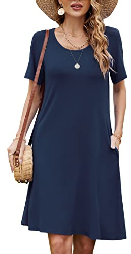 Bequemer Laden Donna Estate Abito T Shirt Casual Vestiti Manica Corta Abiti Altalena Vestito con Tasca Stampa e Tinta Unita
