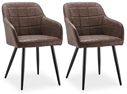 CLIPOP Esszimmerstühle 2er Set, Stühle mit Armlehne, Kunstleder Sitzfläche, Esszimmerstuhl Küchenstuhl Polsterstuhl, für Esszimmer Küche Wohnzimmer (Kunstleder Braun, 2er Set)