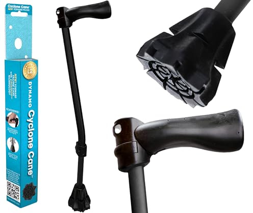 El nuevo bastón Dynamo Cyclone es la tecnología de bastón más moderna de la historia. Es equilibrado, ajustable y deportivo, una punta más grande para caminar para todo tipo de clima. El único bastón
