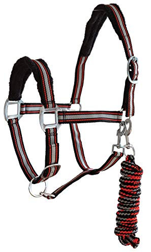 York Halfterset Halfter mit Strick Calipso Halfter & Strick gepolstert (Pony, rot/schwarz)
