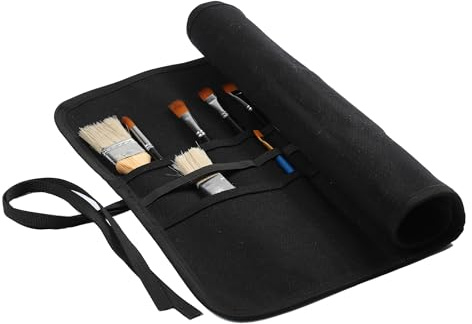 Kaaltisy 16OZ Gewachstes Segeltuch Leinwand Pinseltasche, 22 Slots pinsel tasche malerei, Tragbare Stiftrolle, Schwarz