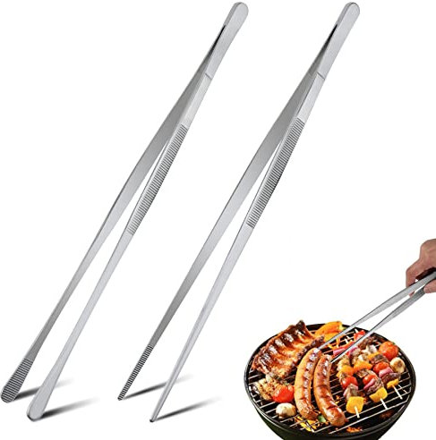 Kochpinzette Edelstahl 30cm Küchenzange aus Lebensmittelechtem Inox Edelstahl, Rostfreie Fleischzange mit geriffelten Griffflächen, Profi Zange Pinzette für Kochen Grillen und Backen (2er Set)