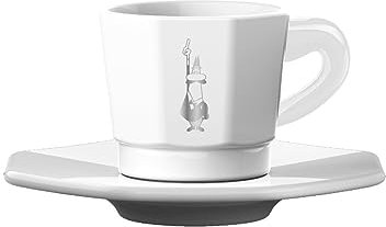 Bialetti Set 4 8-Faces Cups Total, Porcelain, White and Silver
