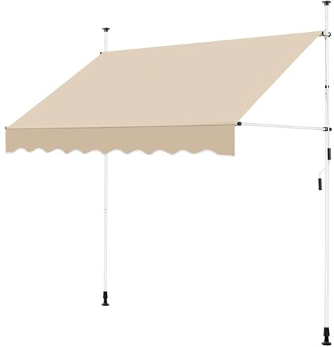 Yaheetech Store Banne Manuel 250 cm, Auvent Rétractable Réglable en Hauteur et en Inclinaison avec Manivelle sans Percement pour Balcon, Terrasse, Jardin Beige