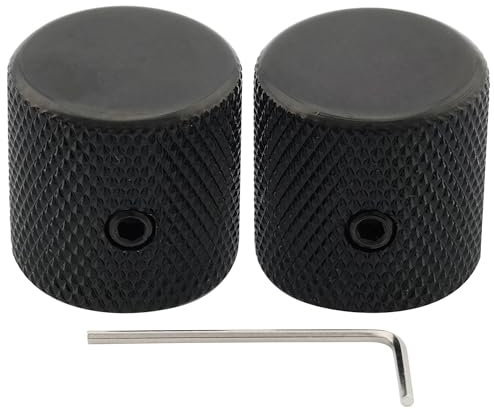 Musiclily Pro 1/4 Stahl Fein Rändel Potiknopf Flache Top Knobs mit Schraubbar Universeller Fitting für E-Gitarre oder Bass, Schwarz (2 Stück)